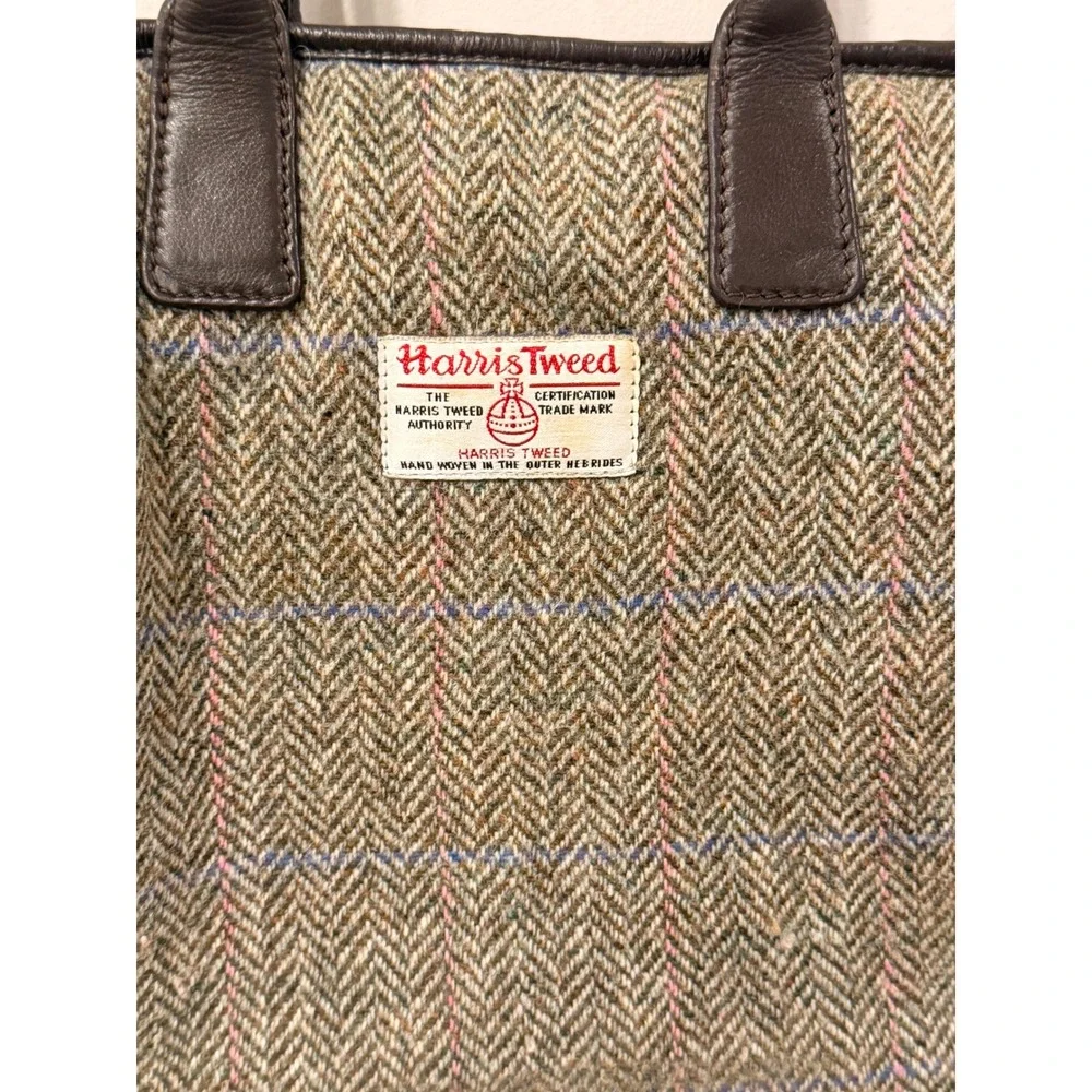 James Pringle Harris Tweed Wool Tote Bag Matching Wallet Leather Scotland